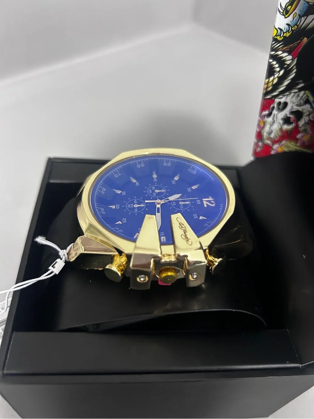 Ed Hardy Gold-Tone Case with Blue Dial Men's Watch